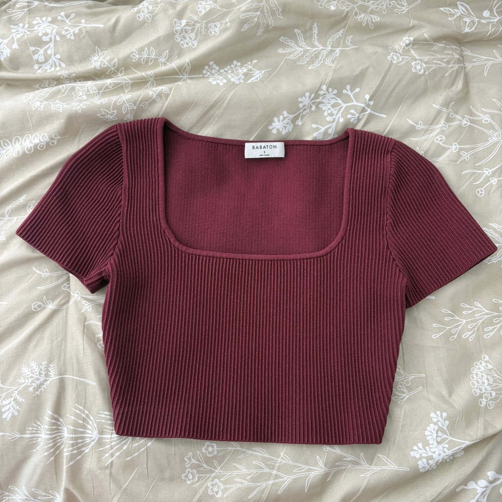 Babaton Ribbed Maroon Crop Top